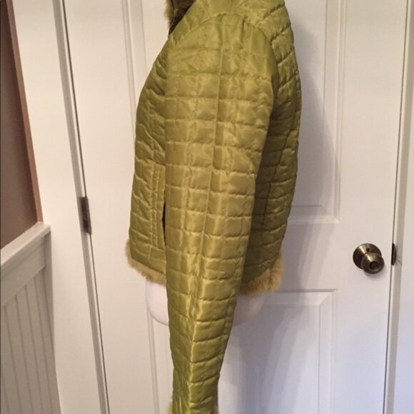 WILSONS LEATHER JACKET REVERSIBLE GREEN QUILTED & FUR COAT POCKETS Size S - Picture 2 of 8